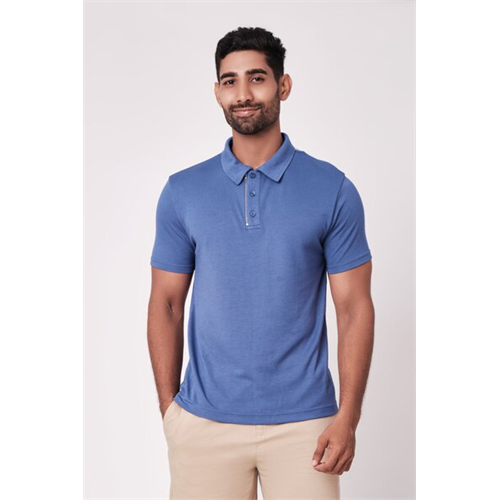 Premium Navy Blue Textured Zip Placket Polo