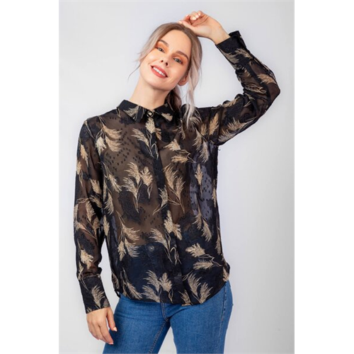 Tara Long Sleeve Black Printed Shirt