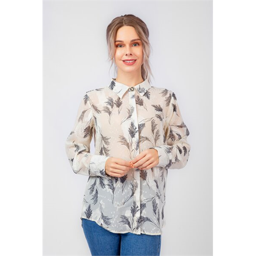 Tara Long Sleeve White Printed Shirt