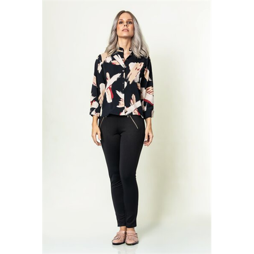 Tara Printed Chinese Collar Long Sleeve Shirt