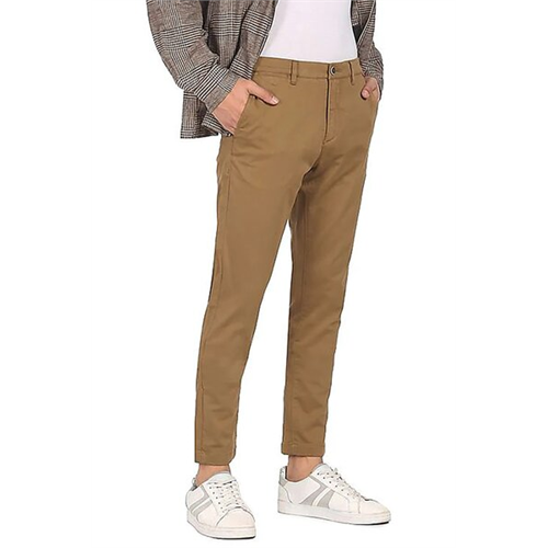 US Polo Men Khaki Flat Front Solid Casual Trousers