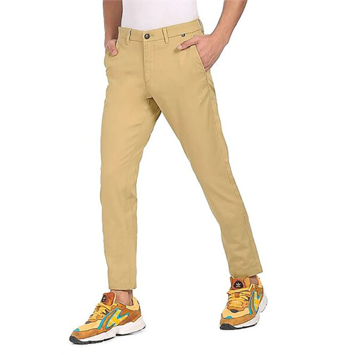 US Polo Men Khaki Mid Rise Solid Casual Trousers