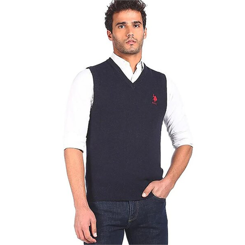 US Polo Men Navy Sleeveless Solid Sweater