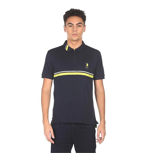 US Polo Navy Pique Striped Polo Shirt