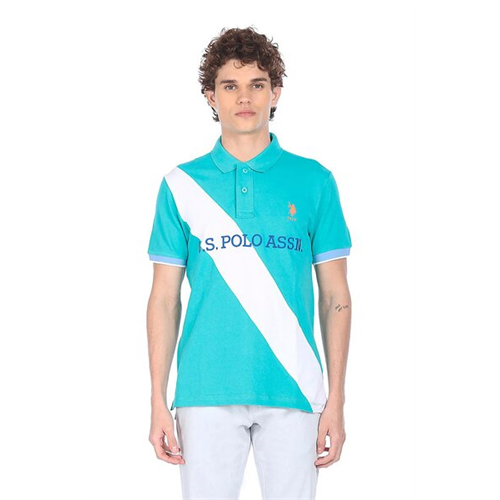 US Polo Turquoise Colour Block Polo Shirt