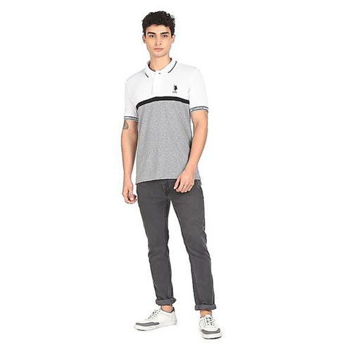 US Polo White Colour Block Polo Shirt