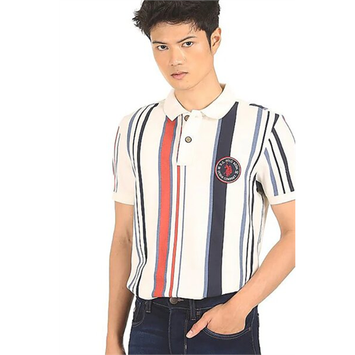 US Polo White Striped Polo Shirt