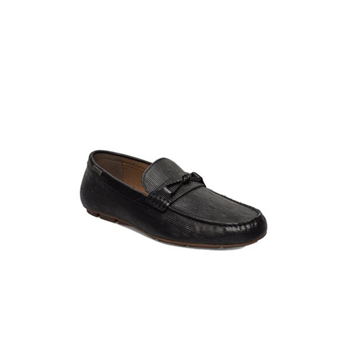 Barthes Black Leather Embossed Men's Loafers