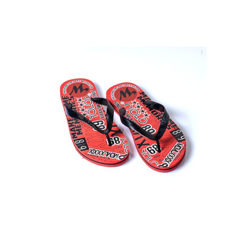 Wyos Men's Black Strap Printed Slippers