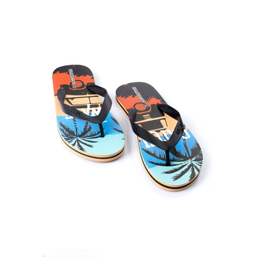 Wyos Men's Black Strap Printed Slippers