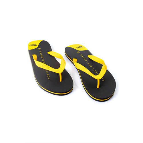 Wyos Men's Yellow Strap Black Slippers