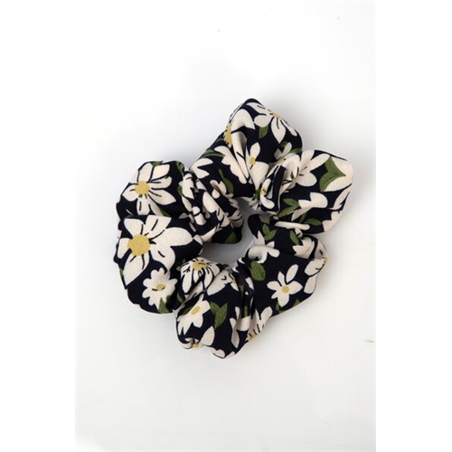 Backstage Dark Blue And White Floral Printed Medium Scrunchies