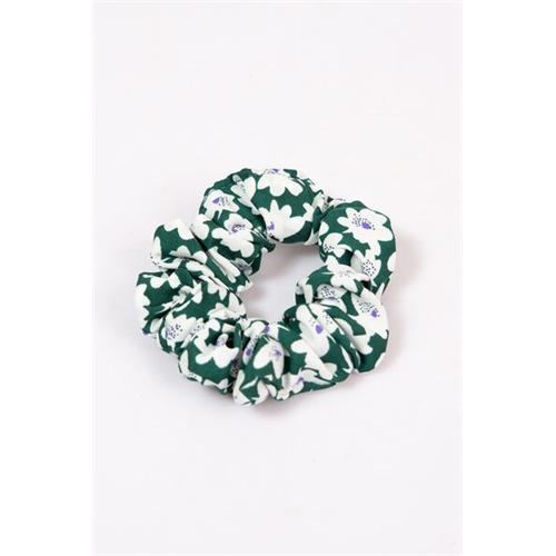 Backstage Dark Green Based White Flower Print Scrunchies S