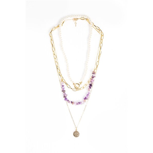 Backstage Gold Pearl & Stone Detailed Necklace