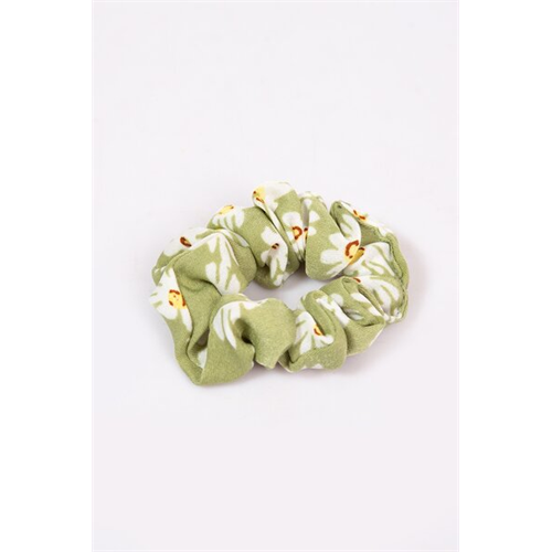 Backstage Green Based White Flower Print Scrunchies S