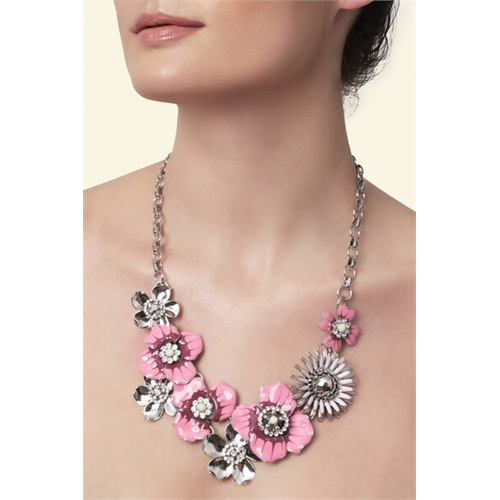 Backstage Pink & Silver Flower Necklaces