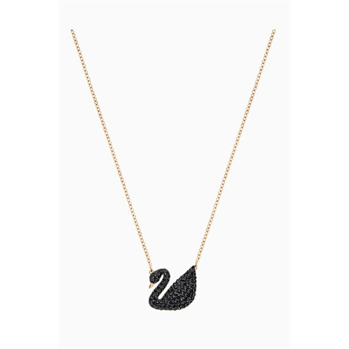 Swarovski Iconic Swan Pendant, Black, Rose gold plating