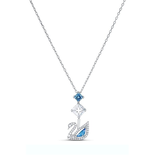 Swarovski Dazzling Swan Necklace, Blue, Rhodium Plated