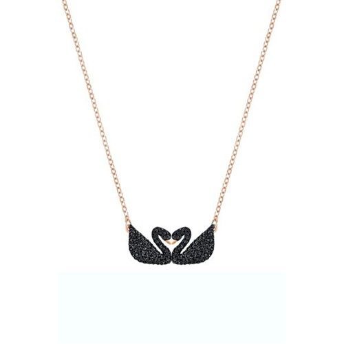 Swarovski Iconic Swan Necklace, Black, Rose-Gold Tone Plated