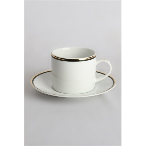 Odel Black Gold Lines On White Base Ceramic Cup & Saucer