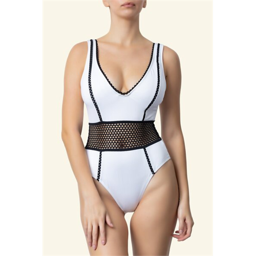 Kenneth Cole One Piece In Whiite And Black Combi Netted Waistline