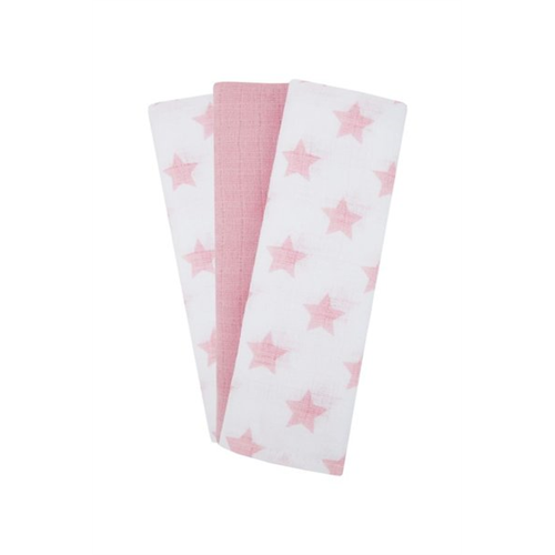 Mothercare Pink Stars Muslins - 3 Pack