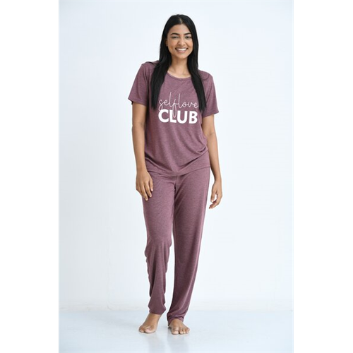 Mackly Self Love Club Maroon Long Pyjama Set