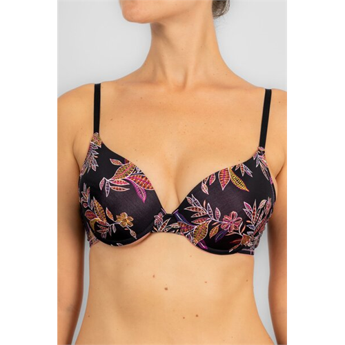 Odel Black Multifloral Padded Wired Plunge Bra