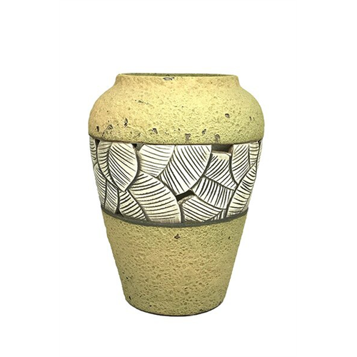 Odel Vase Ceramic Sand With Brown Leaves Design