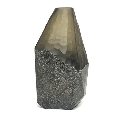 Odel Vase Glass Gray With Stone Finish Base Tall