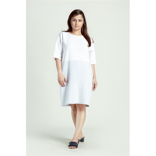 AYVEE Solid Color Boat Neck Mini Block Dress