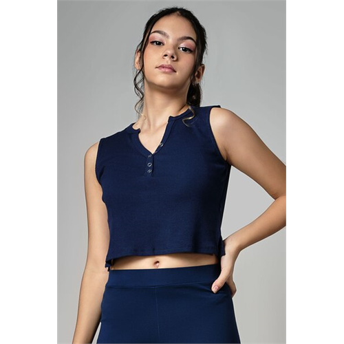 Biconic Basics Navy Rib Henley Sleeveless Tank Top