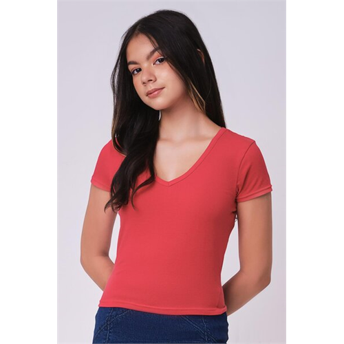 Biconic Basics Red Short Sleeve Crop V Neck Tshirt