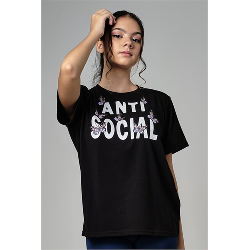 Biconic Black Anti Social Oversized Graphic Tee