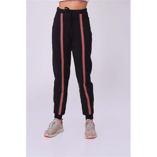 Biconic Black Athleisure Jogger With Front Tape Detail