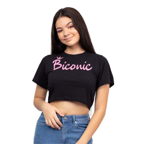 Biconic Black Biconic Slogan Back Tie Up Cropped Tshirt