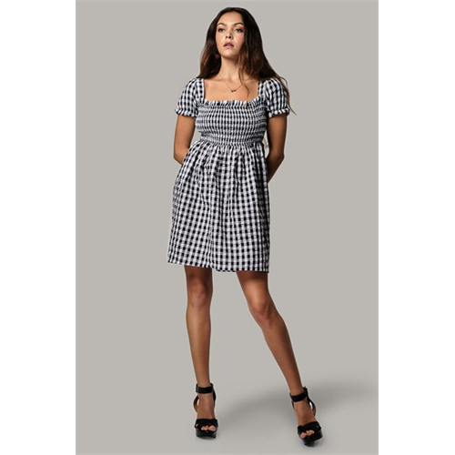 Biconic Black Check Smocked Baby Doll Mini Dress