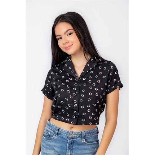 Biconic Black Crop Shirt Aop