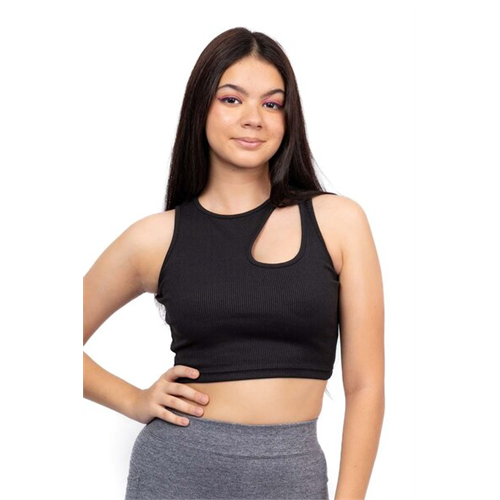 Biconic Black Shoulder Cut Out Cropped Tank Top