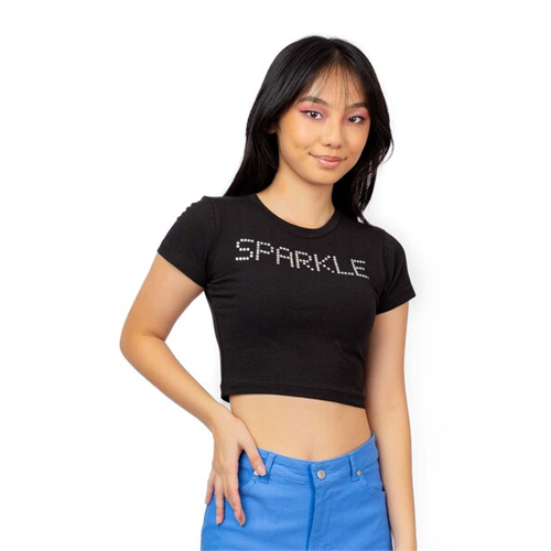 Biconic Black Sparkle Stud Graphic Cropped Tshirt