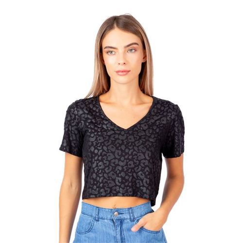 Biconic Black V Neck Crop Short Sleeve Tee