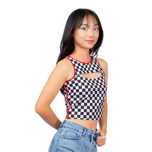 Biconic Black & White Checked Cut Out Top