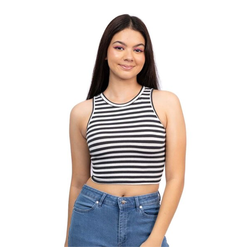 Biconic Black & White Stripe Cropped Fitted Tank Top