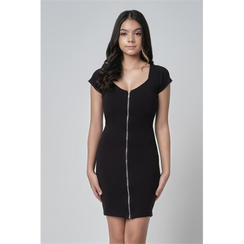 Biconic Black Zipper Down Bodycon Dress