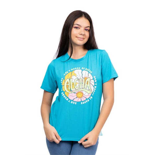 Biconic Blue Aloha Graphic Oversized Tshirt