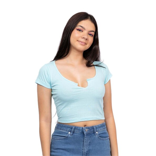 Biconic Blue Deep V Neck Crop Tshirt