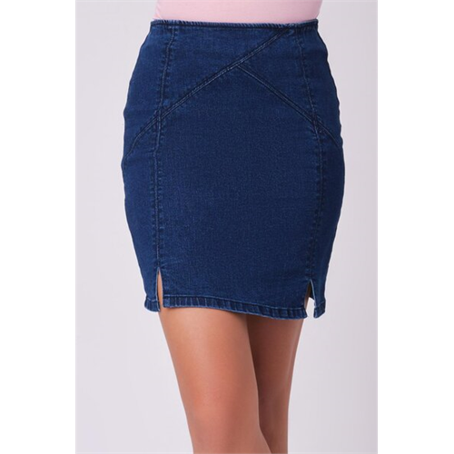 Biconic Blue Denim Fitted Double Slit Skirt