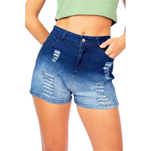 Biconic Blue Mid Waist Mini Ombre Freyed Hem Short