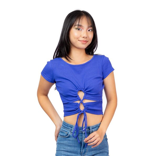 Biconic Blue Reversible Cutout Rib Knit Top