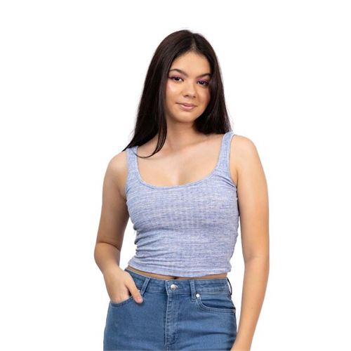 Biconic Blue Scoop Neck Strappy Fitted Rib Top